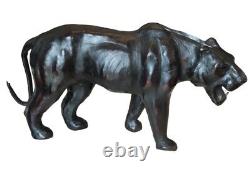 Ancienne Grande Panthère En Cuir/Statue Sculpture/Old leather panther statue