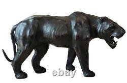 Ancienne Grande Panthère En Cuir/Statue Sculpture/Old leather panther statue