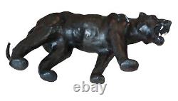 Ancienne Grande Panthère En Cuir/Statue Sculpture/Old leather panther statue