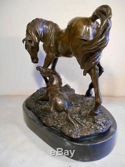 Ancienne Grande Sculpture Statue Bronze Signé Mene Cheval Poulain Dufresne 8 KG