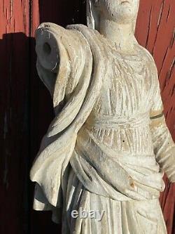 Ancienne Grande Statue En Bois + Stuc Sculpte 19 Eme 18 Eme Saint Romain
