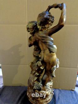 Ancienne Grande Statue Sculpture Auguste Moreau Resine Patine Bronze Dore Rare