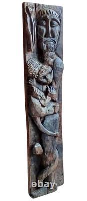 Ancienne Grande Statue Sculpture En Bois Saint Jérôme Ancien Objet Dévotion