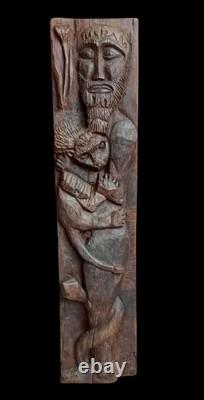 Ancienne Grande Statue Sculpture En Bois Saint Jérôme Ancien Objet Dévotion