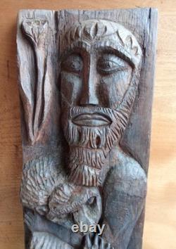 Ancienne Grande Statue Sculpture En Bois Saint Jérôme Ancien Objet Dévotion