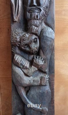 Ancienne Grande Statue Sculpture En Bois Saint Jérôme Ancien Objet Dévotion