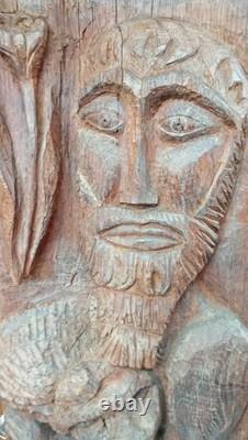 Ancienne Grande Statue Sculpture En Bois Saint Jérôme Ancien Objet Dévotion