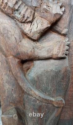 Ancienne Grande Statue Sculpture En Bois Saint Jérôme Ancien Objet Dévotion