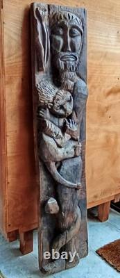 Ancienne Grande Statue Sculpture En Bois Saint Jérôme Ancien Objet Dévotion
