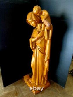 Ancienne Grande Statue Sculpture Platre Vierge A L Enfant Art Deco Chapelle 1950