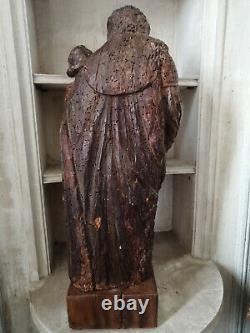 Ancienne Grande Vierge a l'enfant en bois Polychromé xveme siecle