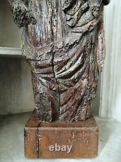 Ancienne Grande Vierge a l'enfant en bois Polychromé xveme siecle