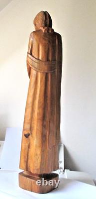 Ancienne Grande unique Sculpture Statue Bois Sculpté Vierge Marie à enfant