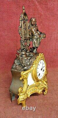 Ancienne Pendule De Paris Horloge Statue Sculpture Bronze Regule XIX