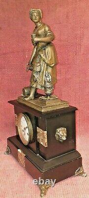 Ancienne Pendule Paris Horloge Bronze Régule Marbre Statue Sculpture XIX