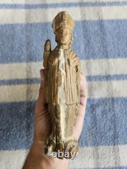 Ancienne Petite Sculpture Religieuse en Bois Saint Évêque Époque 17ème 18ème