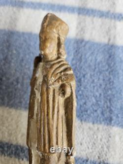 Ancienne Petite Sculpture Religieuse en Bois Saint Évêque Époque 17ème 18ème