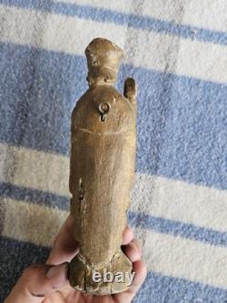 Ancienne Petite Sculpture Religieuse en Bois Saint Évêque Époque 17ème 18ème