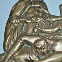 Ancienne Plaque De Bronze Statue Erotique Erotic Scene Galant Tableau Pas Toile