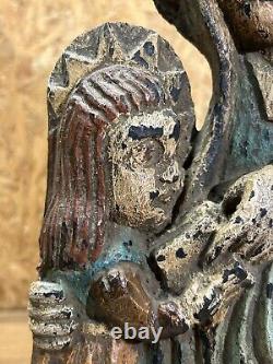 Ancienne Sainte Vierge à l'enfant Jésus, Sculpture en bois polychrome
