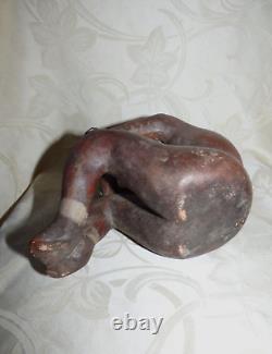 Ancienne Satuette Sculpture Terre Cuite Pichet Homme Assis Origine Asie Chine