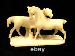 Ancienne Sculpture Animaliere Marbre Blanc Statue Groupe De Chevaux Horse
