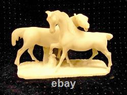 Ancienne Sculpture Animaliere Marbre Blanc Statue Groupe De Chevaux Horse