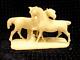 Ancienne Sculpture Animaliere Marbre Blanc Statue Groupe De Chevaux Horse