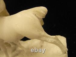 Ancienne Sculpture Animaliere Marbre Blanc Statue Groupe De Chevaux Horse