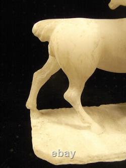 Ancienne Sculpture Animaliere Marbre Blanc Statue Groupe De Chevaux Horse