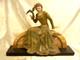 Ancienne Sculpture Art Deco Statue Femme A L Oiseau Metal D'art