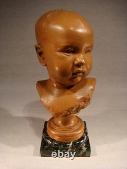 Ancienne Sculpture Buste D'enfant Signe Et Date 1891 Socle Marbre