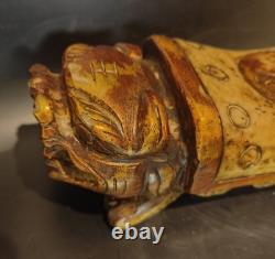 Ancienne Sculpture Coussin en Pierre Chine Repose Tête Opium Chien De Fo Chinese