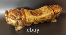 Ancienne Sculpture Coussin en Pierre Chine Repose Tête Opium Chien De Fo Chinese