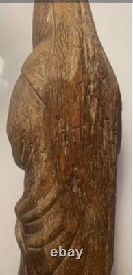 Ancienne Sculpture En Bois Massif Représentant La Vierge À L'enfant