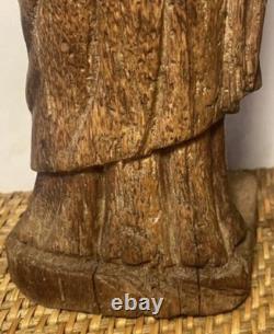 Ancienne Sculpture En Bois Massif Représentant La Vierge À L'enfant