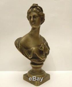 Ancienne Sculpture En Bronze Buste De Diane Déesse De La Mythologie Romaine