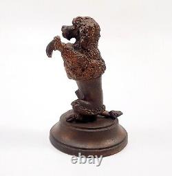 Ancienne Sculpture, Statue Animalière Chien Caniche Faisant Le Beau Bronze