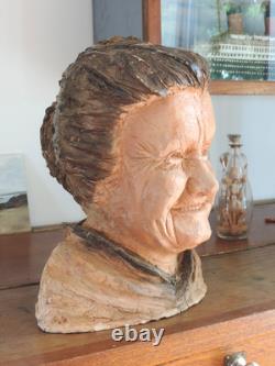 Ancienne Sculpture Statue Buste Terre Cuite Bretonne Art Populaire Breton