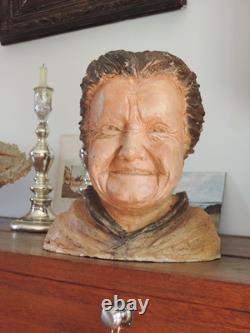 Ancienne Sculpture Statue Buste Terre Cuite Bretonne Art Populaire Breton