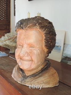 Ancienne Sculpture Statue Buste Terre Cuite Bretonne Art Populaire Breton