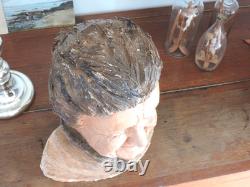 Ancienne Sculpture Statue Buste Terre Cuite Bretonne Art Populaire Breton