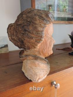 Ancienne Sculpture Statue Buste Terre Cuite Bretonne Art Populaire Breton