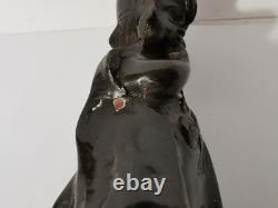 Ancienne Sculpture Statue En Bronze Jeune Fille Au Tabouret Juan Clara