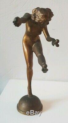 Ancienne Sculpture Statue Jongleuse De Contre-Socle en bronze Art-déco