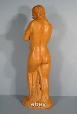 Ancienne Sculpture Statue Terre Cuite Jeune Femme Nue A La Toilette