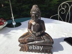 Ancienne Sculpture Statue bois ébène Bouddha Tibet Birmanie Art Populaire