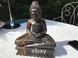 Ancienne Sculpture Statue bois ébène Bouddha Tibet Birmanie Art Populaire