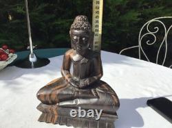 Ancienne Sculpture Statue bois ébène Bouddha Tibet Birmanie Art Populaire