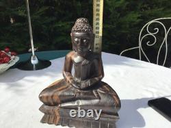Ancienne Sculpture Statue bois ébène Bouddha Tibet Birmanie Art Populaire